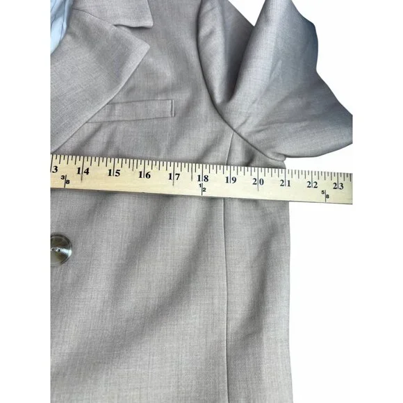 Anthropologie Maeve Beige Double-Breasted Cropped Blazer Short Sleeve Size US 14 - Picture 14 of 16
